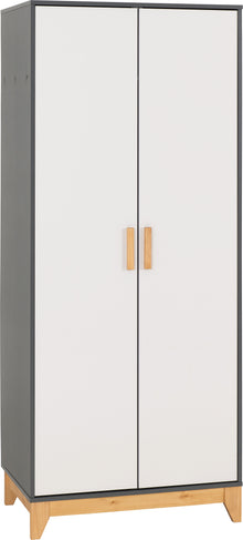 Cleveland 2 Door Wardrobe - White/Grey Metal Effect