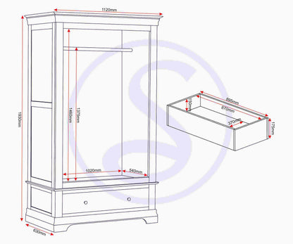 Bordeaux 2 Door Wardrobe - Pebble Grey