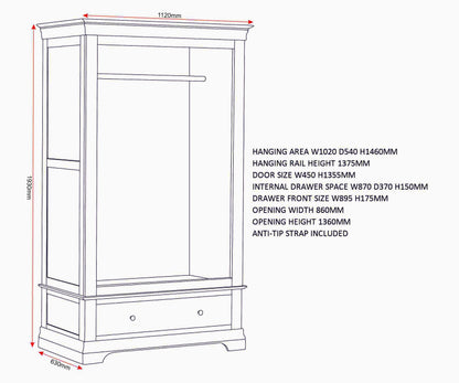Bordeaux 2 Door Wardrobe - Pebble Grey