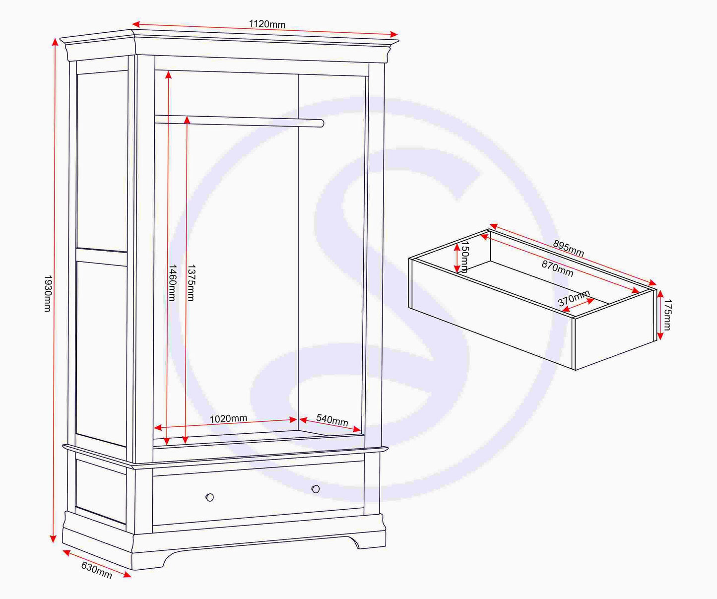 Bordeaux 2 Door Wardrobe - Ivory