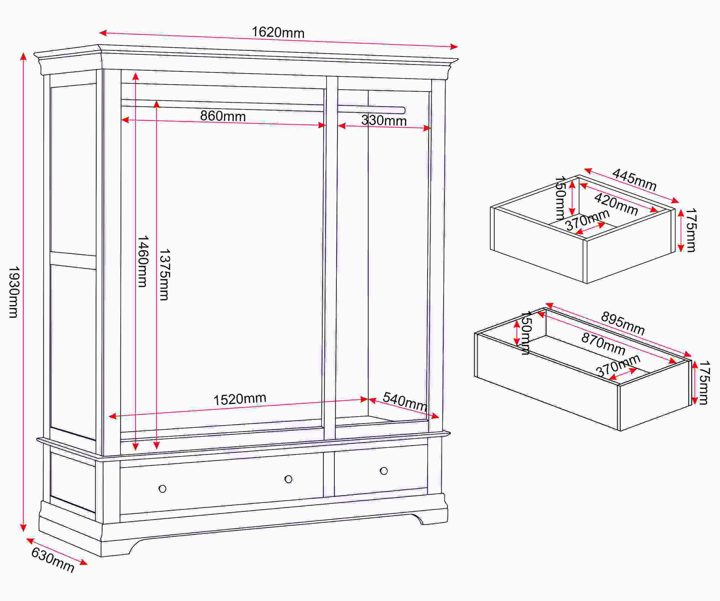 Bordeaux 3 Door Wardrobe - Ivory