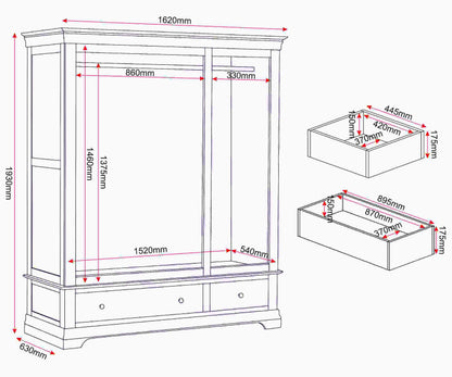 Bordeaux 3 Door Wardrobe - Ivory