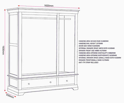 Bordeaux 3 Door Wardrobe - Ivory