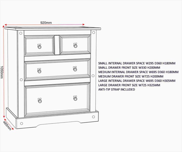 Corona 2+2 Drawer Chest - Distressed Waxed Pine