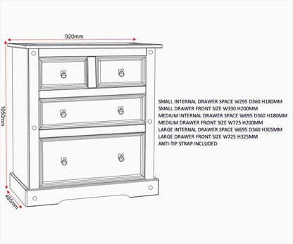 Corona 2+2 Drawer Chest - Distressed Waxed Pine