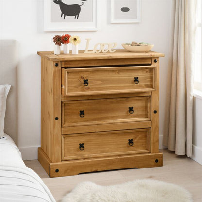 Corona 3 Drawer Chest - Distressed Waxed Pine