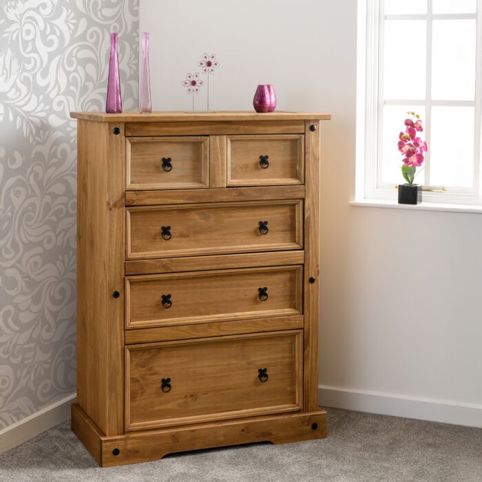 Corona 3+2 Drawer Chest - Distressed Waxed Pine