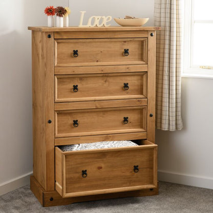 Corona 4 Drawer Chest - Distressed Waxed Pine