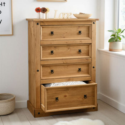 Corona 4 Drawer Chest - Distressed Waxed Pine