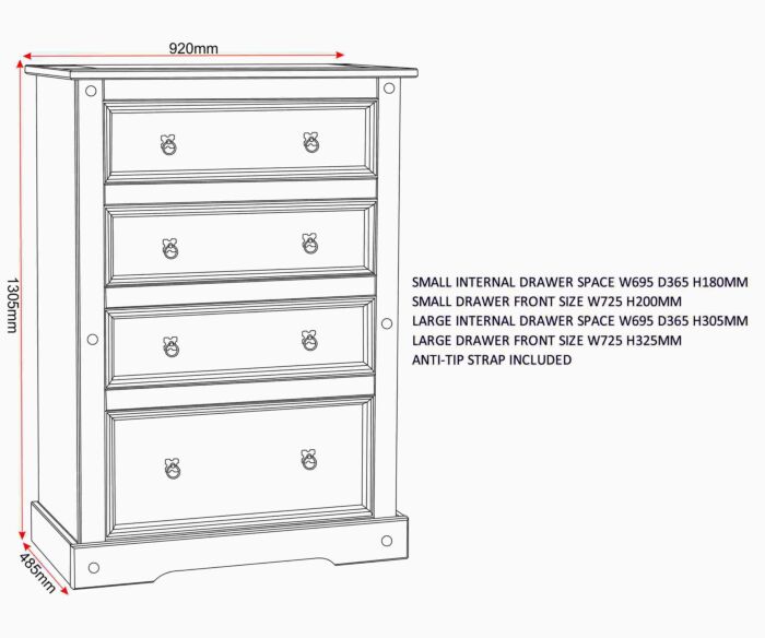 Corona 4 Drawer Chest - Distressed Waxed Pine