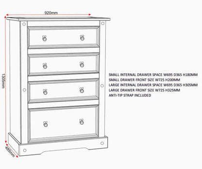 Corona 4 Drawer Chest - Distressed Waxed Pine