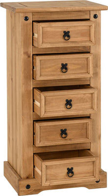 Corona 5 Drawer Narrow Chest - Distressed Waxed Pine