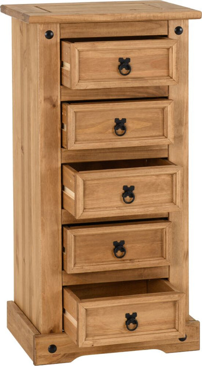 Corona 5 Drawer Narrow Chest - Distressed Waxed Pine
