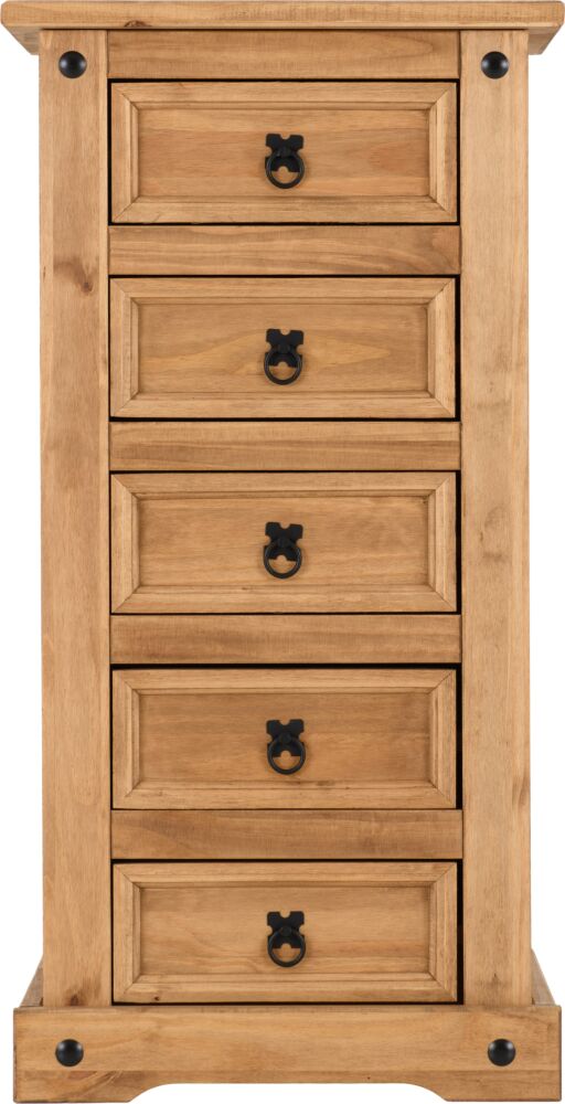 Corona 5 Drawer Narrow Chest - Distressed Waxed Pine