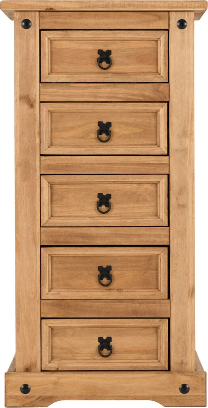 Corona 5 Drawer Narrow Chest - Distressed Waxed Pine