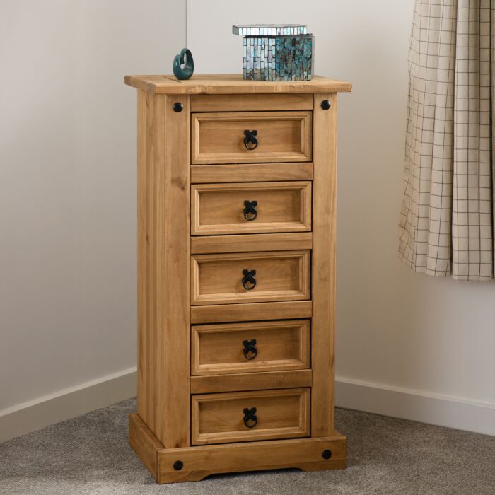 Corona 5 Drawer Narrow Chest - Distressed Waxed Pine