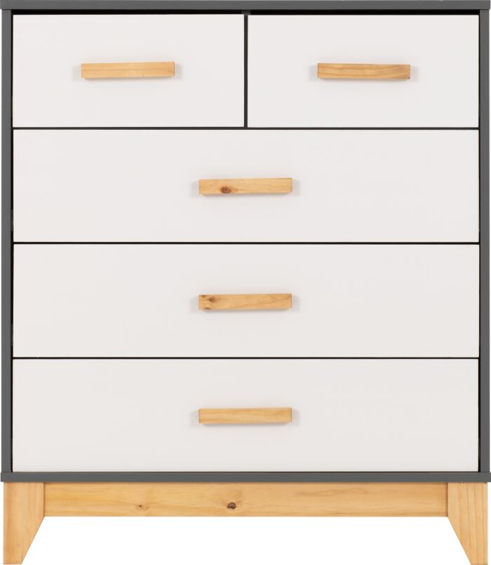Cleveland 3+2 Drawer Chest - White/Grey Metal Effect
