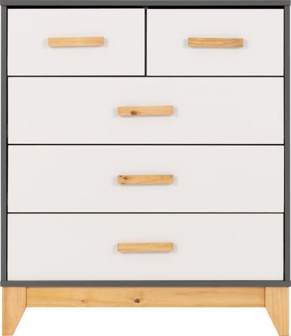 Cleveland 3+2 Drawer Chest - White/Grey Metal Effect