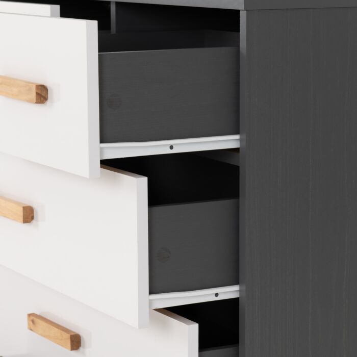 Cleveland 3+2 Drawer Chest - White/Grey Metal Effect