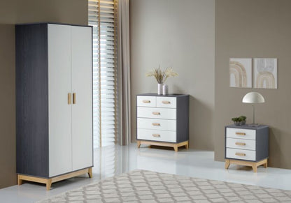 Cleveland 3+2 Drawer Chest - White/Grey Metal Effect