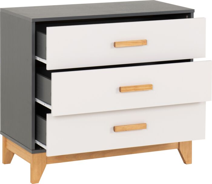 Cleveland 3 Drawer Chest - White/Grey Metal Effect