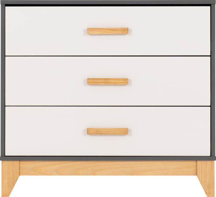 Cleveland 3 Drawer Chest - White/Grey Metal Effect