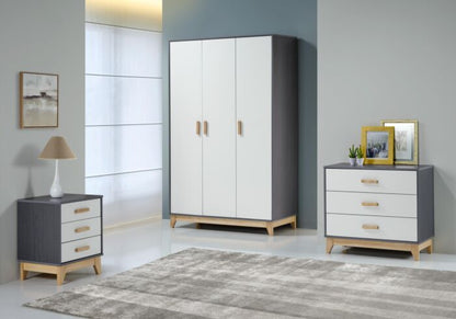 Cleveland 3 Drawer Chest - White/Grey Metal Effect