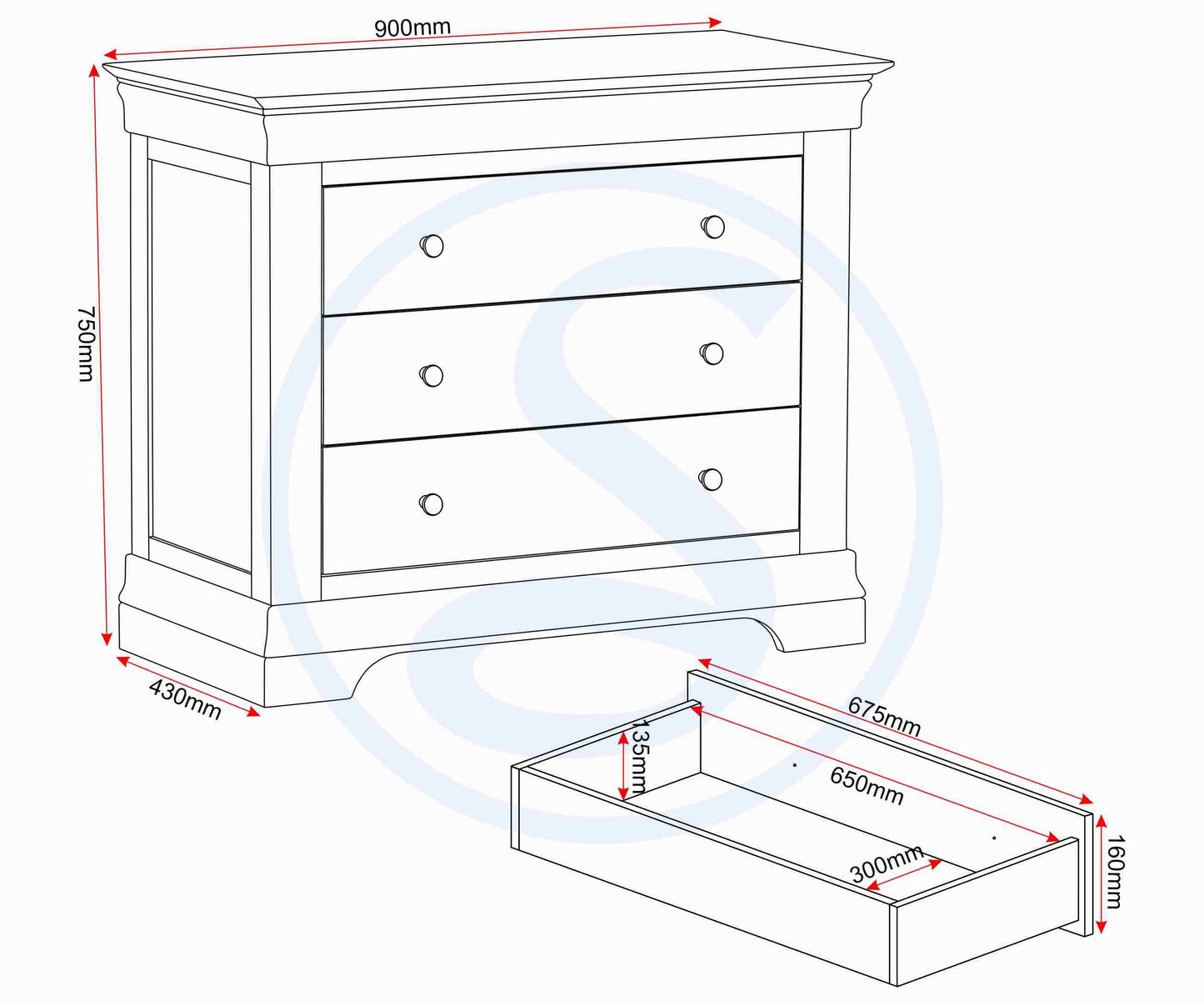 Bordeaux 3 Drawer Chest - Ivory