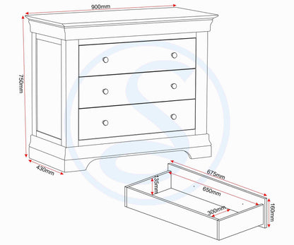 Bordeaux 3 Drawer Chest - Ivory