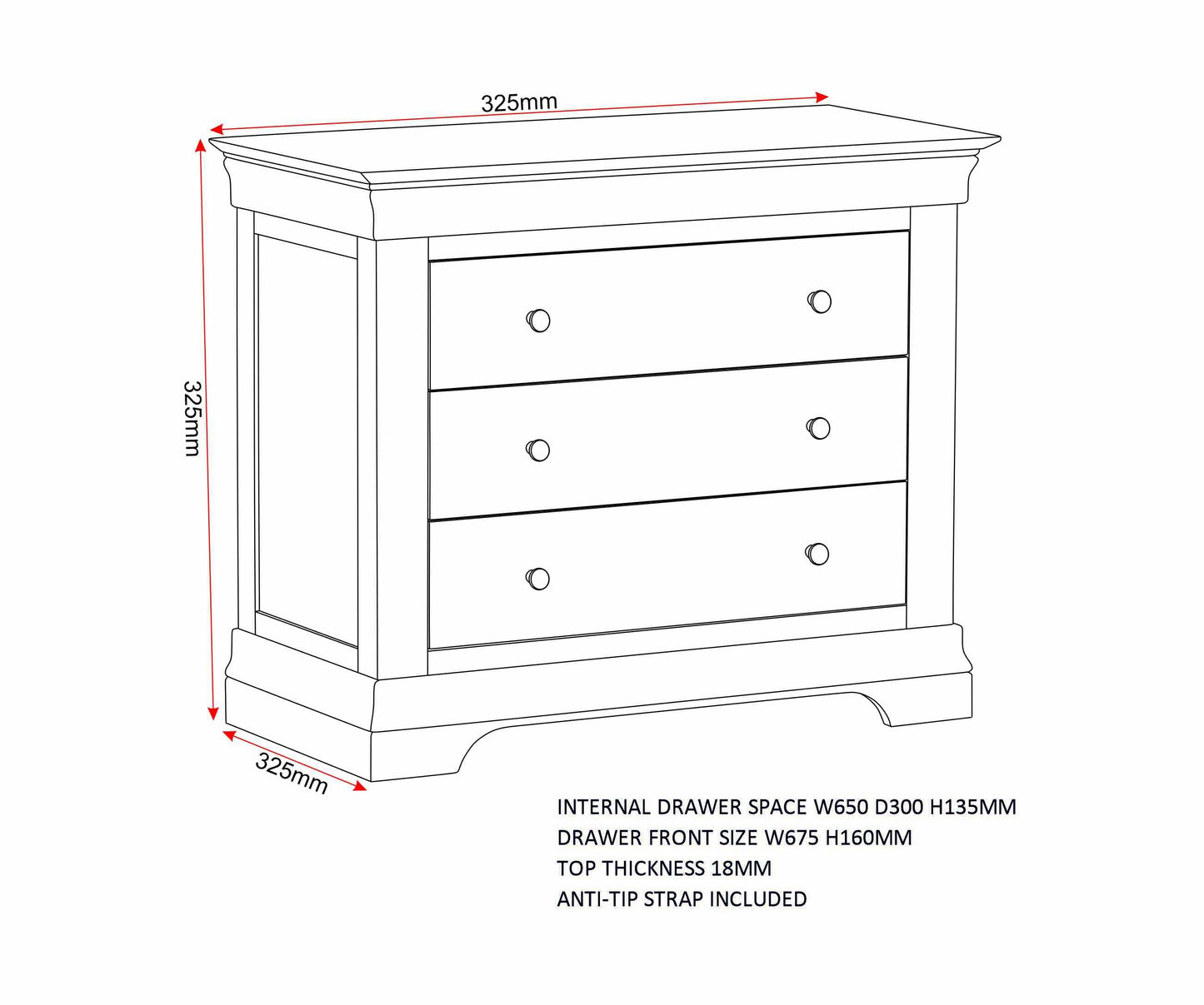 Bordeaux 3 Drawer Chest - Ivory