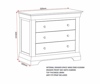 Bordeaux 3 Drawer Chest - Ivory