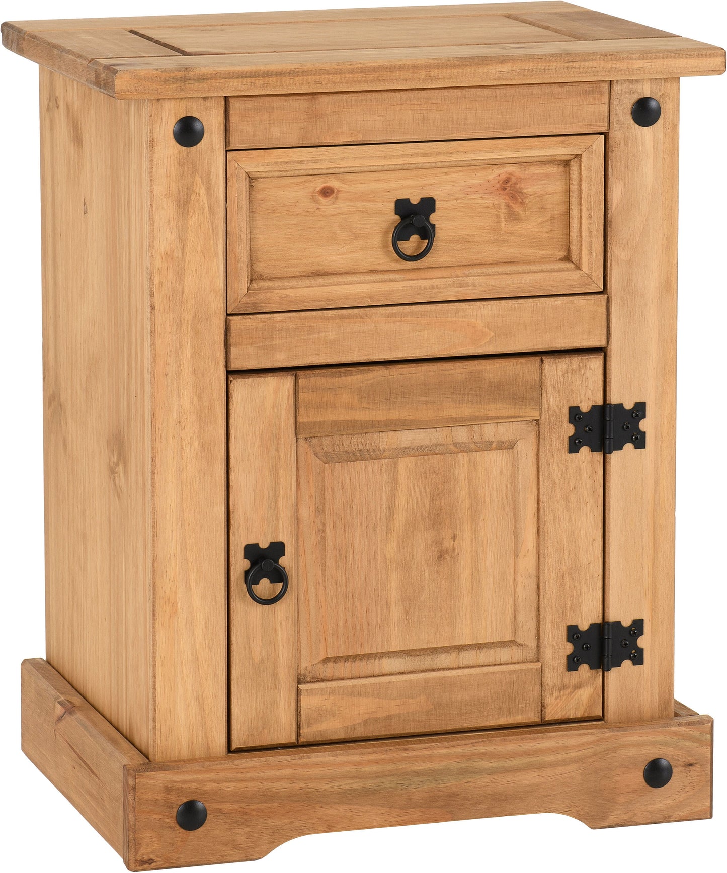 Corona 1 Drawer 1 Door Bedside - Distressed Waxed Pine