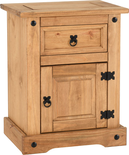 Corona 1 Drawer 1 Door Bedside - Distressed Waxed Pine