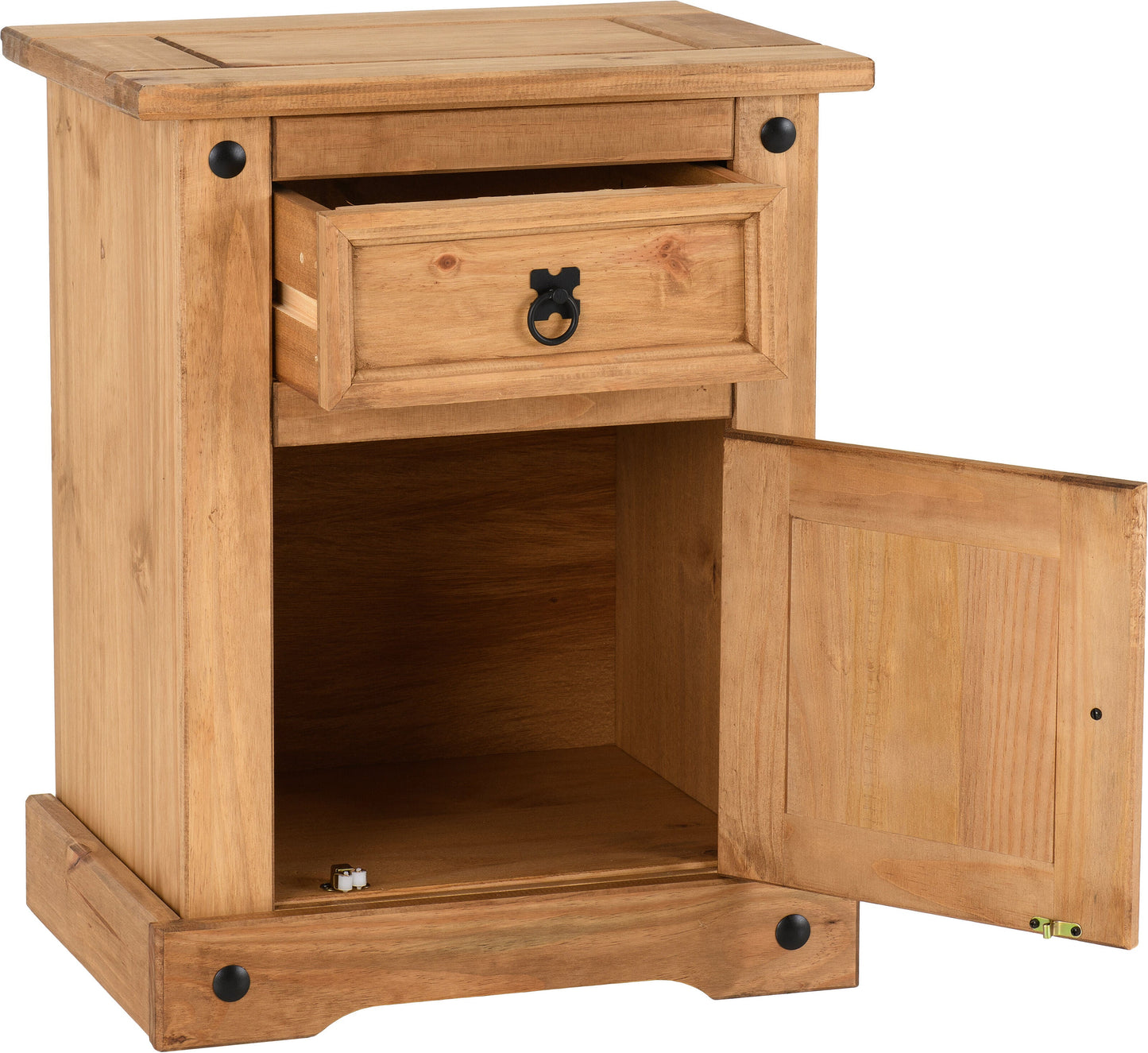 Corona 1 Drawer 1 Door Bedside - Distressed Waxed Pine