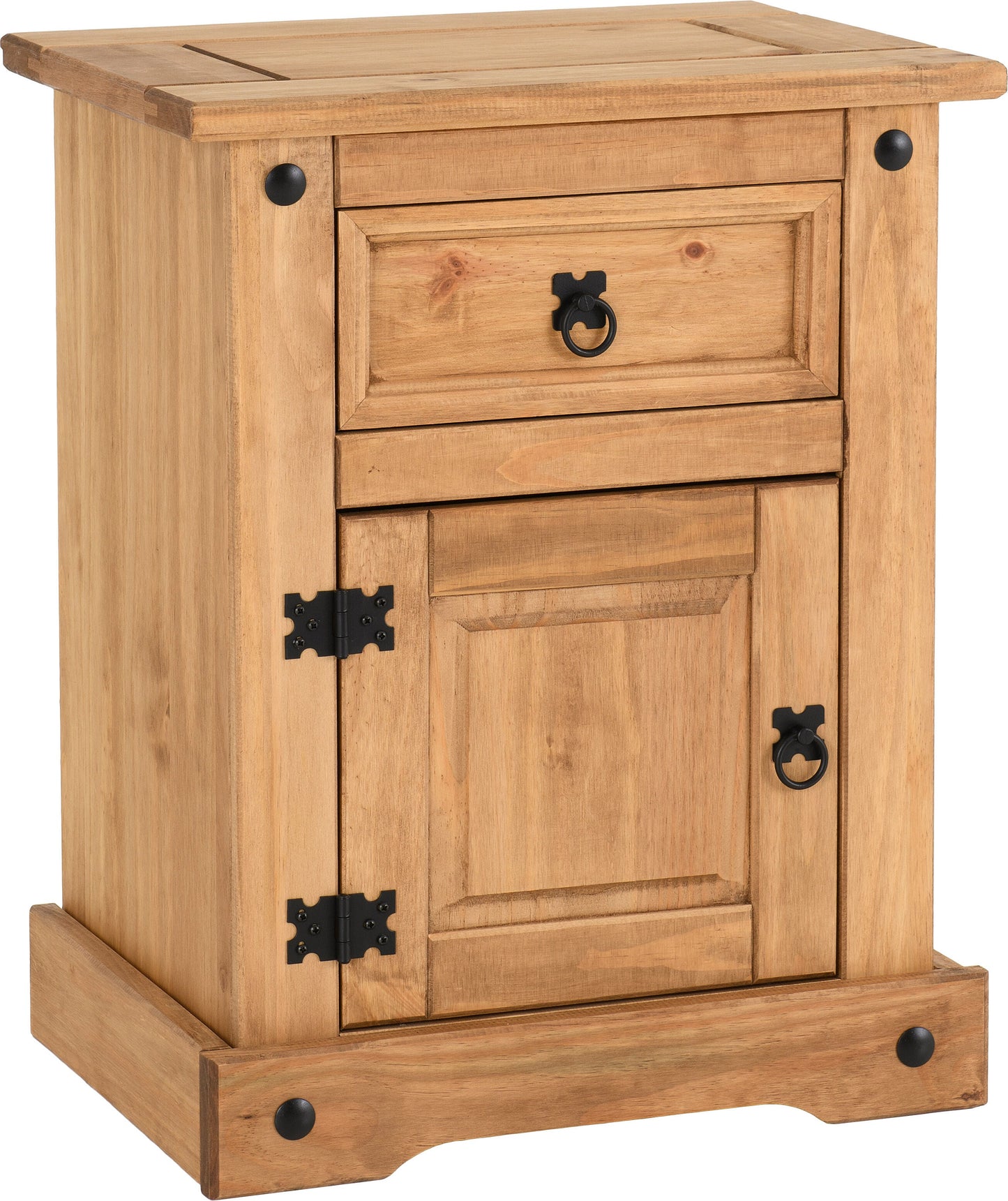 Corona 1 Drawer 1 Door Bedside - Distressed Waxed Pine