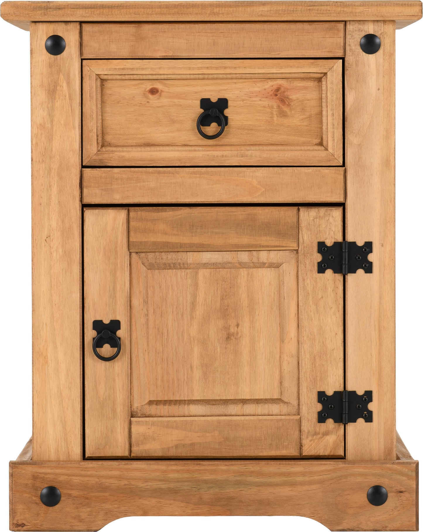 Corona 1 Drawer 1 Door Bedside - Distressed Waxed Pine