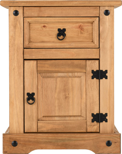Corona 1 Drawer 1 Door Bedside - Distressed Waxed Pine