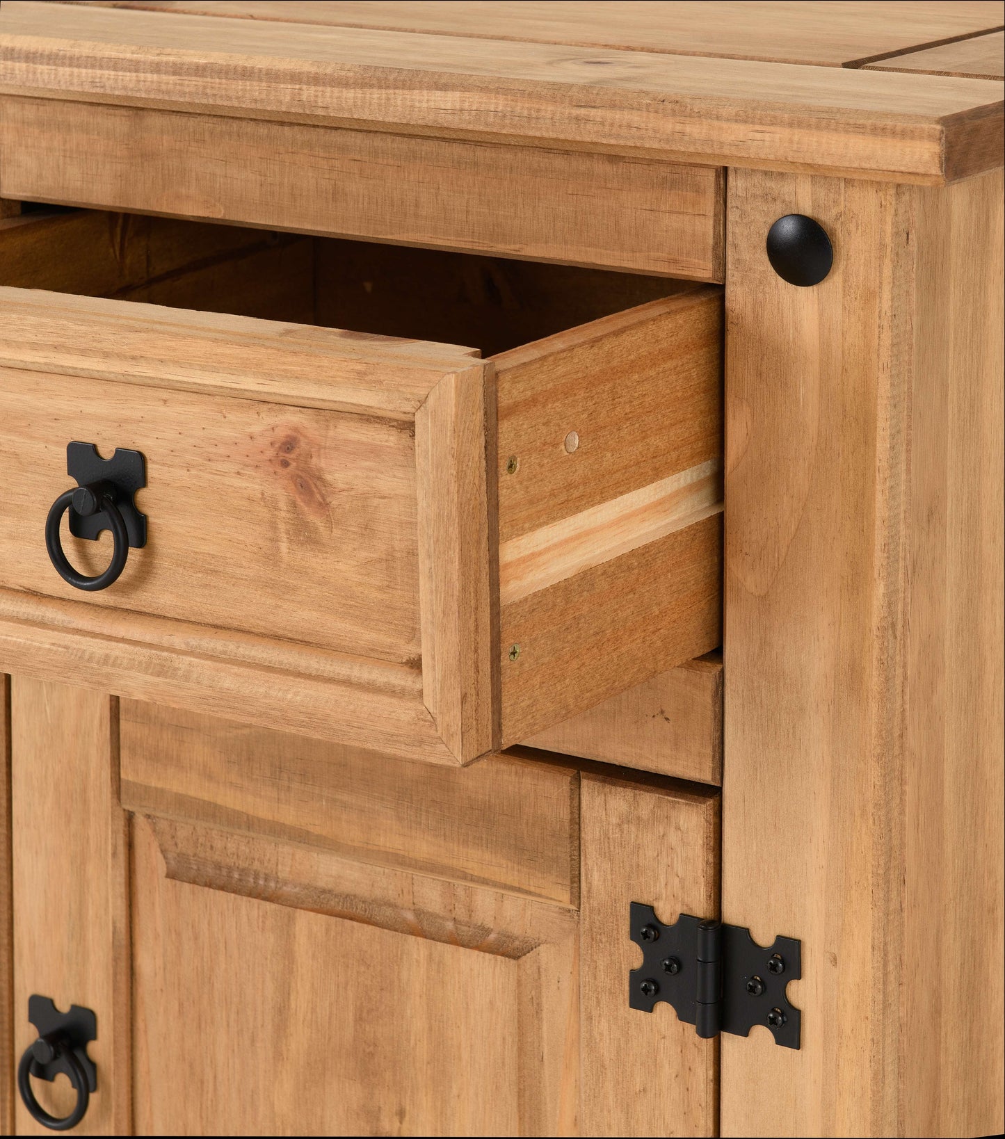 Corona 1 Drawer 1 Door Bedside - Distressed Waxed Pine