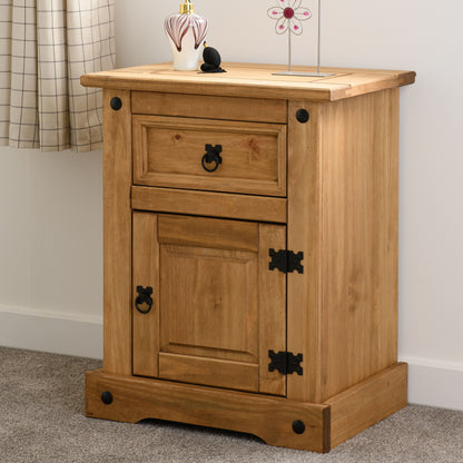 Corona 1 Drawer 1 Door Bedside - Distressed Waxed Pine