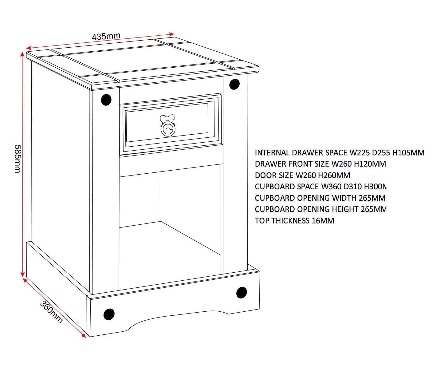 Corona Petite Bedside - Distressed Waxed Pine