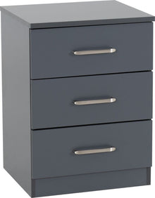 Dakota 3 Drawer Bedside - Dark Grey