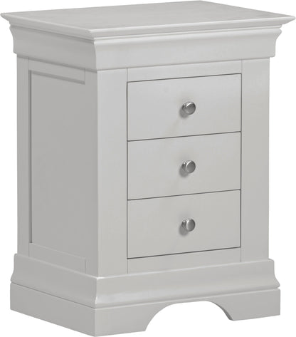 Bordeaux 3 Drawer Bedside - Pebble Grey