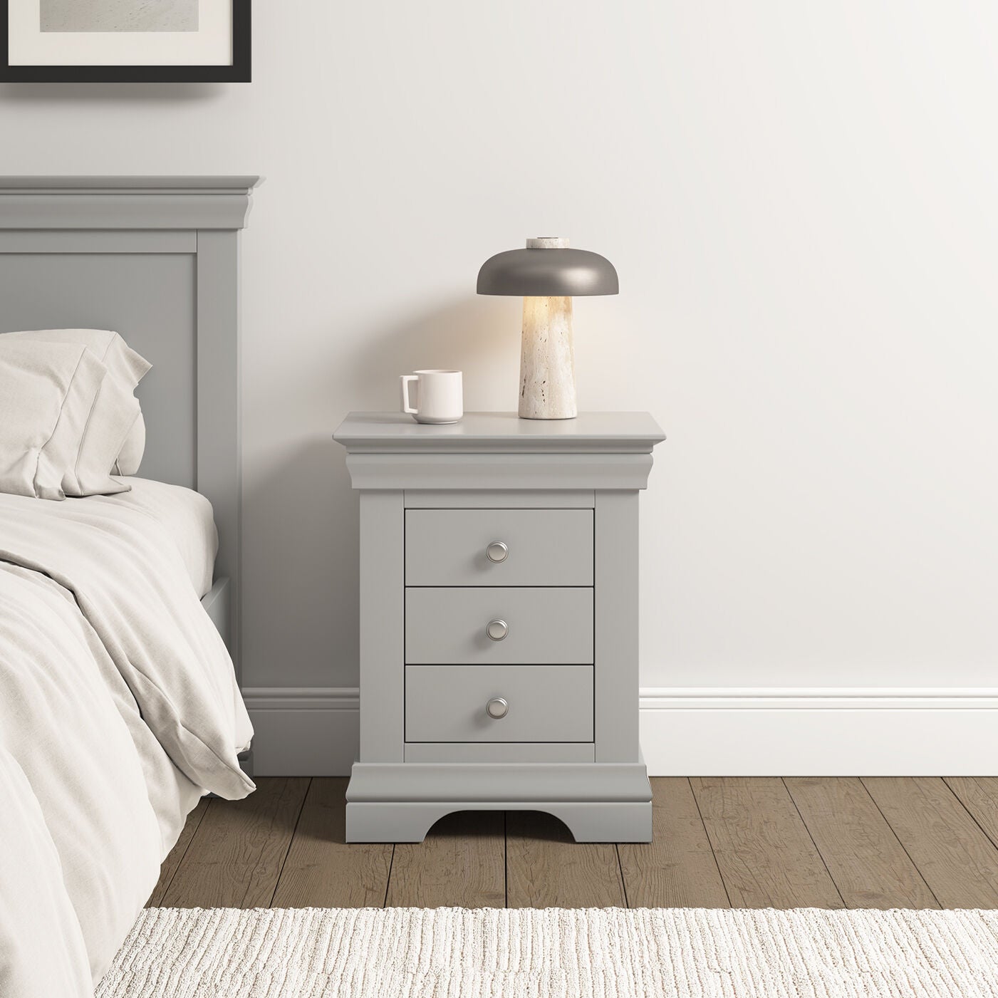 Bordeaux 3 Drawer Bedside - Pebble Grey