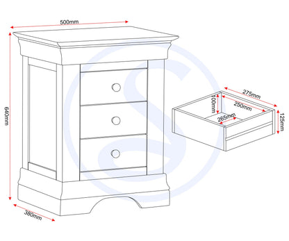 Bordeaux 3 Drawer Bedside - Pebble Grey