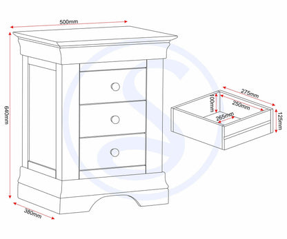 Bordeaux 3 Drawer Bedside - Ivory