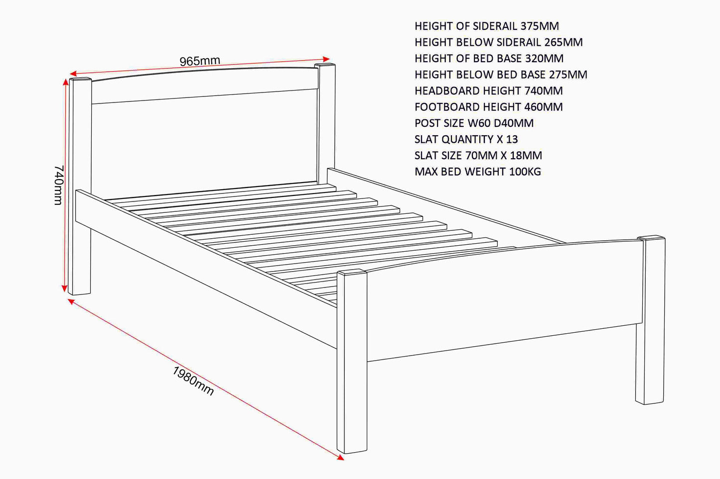 Amber 3' Single Bed - White