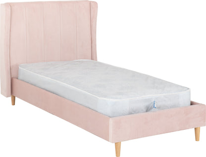 Amelia 3' Single Bed - Pink Velvet Fabric