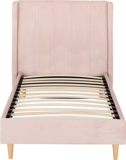 Amelia 3' Single Bed - Pink Velvet Fabric