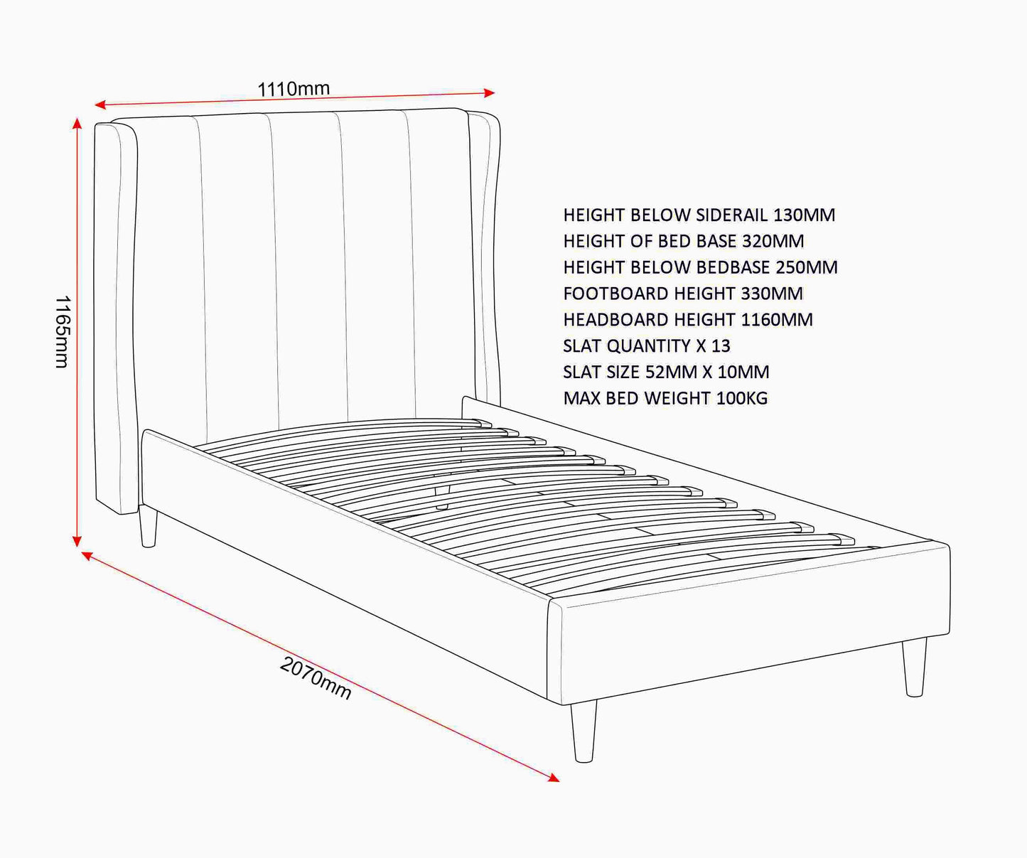 Amelia 3' Single Bed - Pink Velvet Fabric