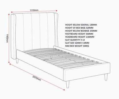 Amelia 3' Single Bed - Pink Velvet Fabric